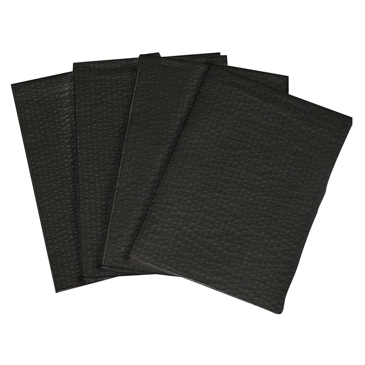 TIDI Dental Bibs Black 13" x 18" PK-500- Waffle Embossed - 2-Ply Tissue - Poly Back