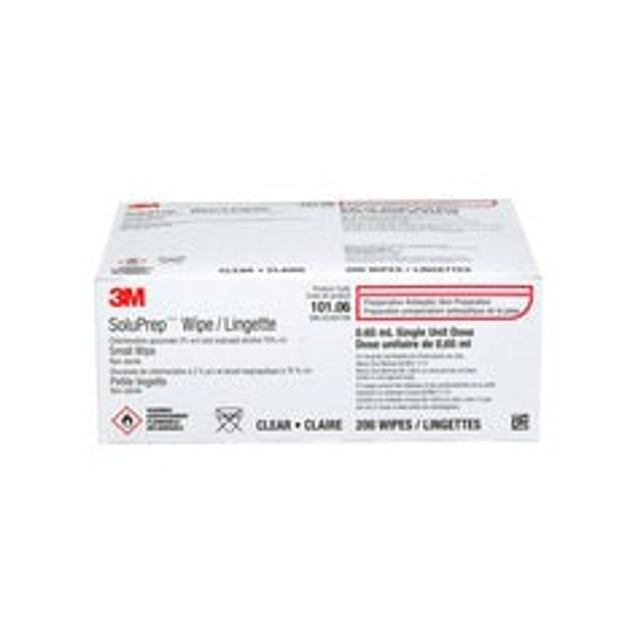 3M™ SoluPrep™ Wipe 101.06, Small, Clear, 2% w/v CHG, 70% v/v IPA, 200 Wipes/Carton