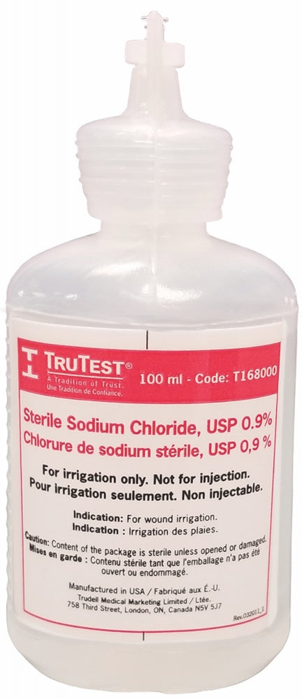0.9% Solution Sodium Chloride NACL Trutest Ster P160 100ml 25/Case