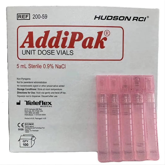 Hudson RCI Teleflex Addipak Saline Sodium Chloride Solution 0.9 5ML 100/Box