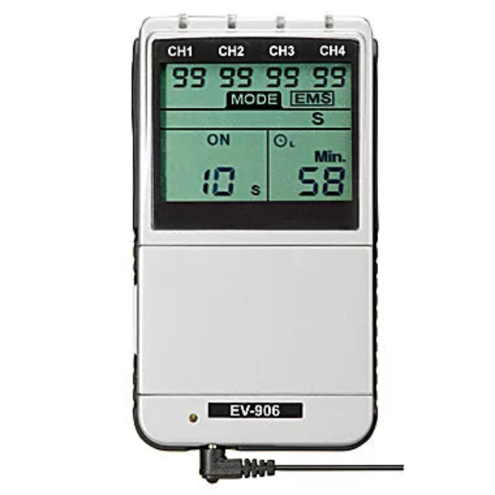 A direct closed front view of the TwinStim Plus device, showcasing the comprehensive digital interface for controlling TENS and EMS 8-mode stimulation.