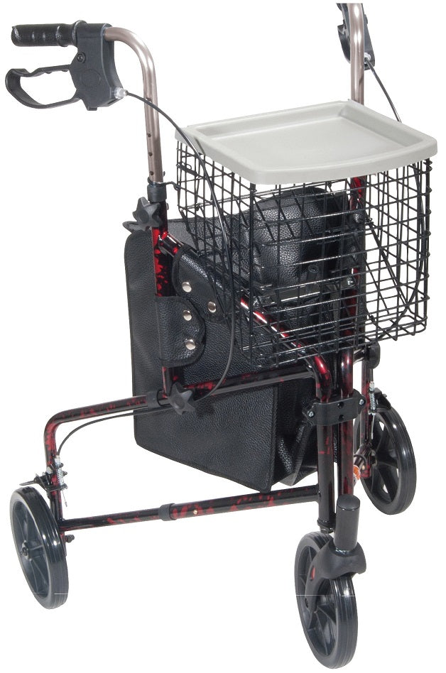 3 Wheel Rollator Walker with Basket Tray and Pouch