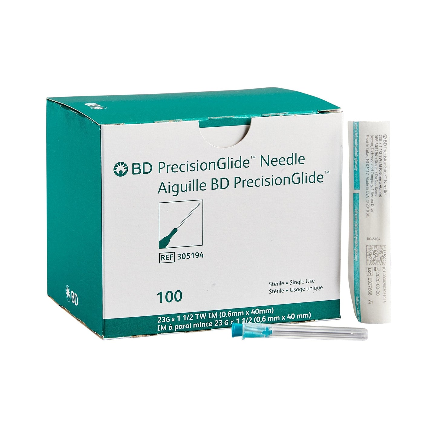 BD 305194 Aiguille PrecisionGlide | Paroi mince | 23G x 1 1/2" - 200 par commande