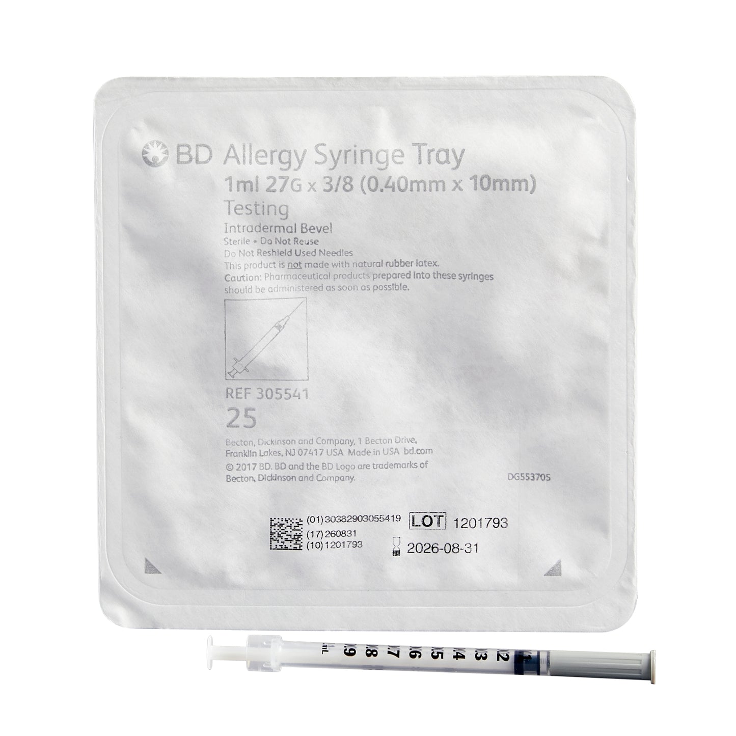 BD 305541 Allergist Tray, 1ml Needle, 27 Gauge 3/8 Inch Thin Wall NonSafety, Intradermal Bevel - Case of 1000