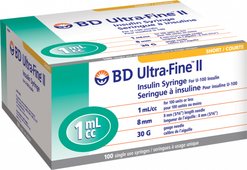 BD 320469 Seringues à insuline Ultra-Fine™ - 1 ml | 30G x 5/16"| 8mm| 100 par boîte