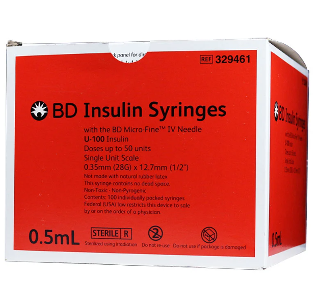 BD Lo-Dose 329461 Micro-Fine™ IV Insulin Syringes | 0.5mL | 28G x 1/2" - 100 per Pack