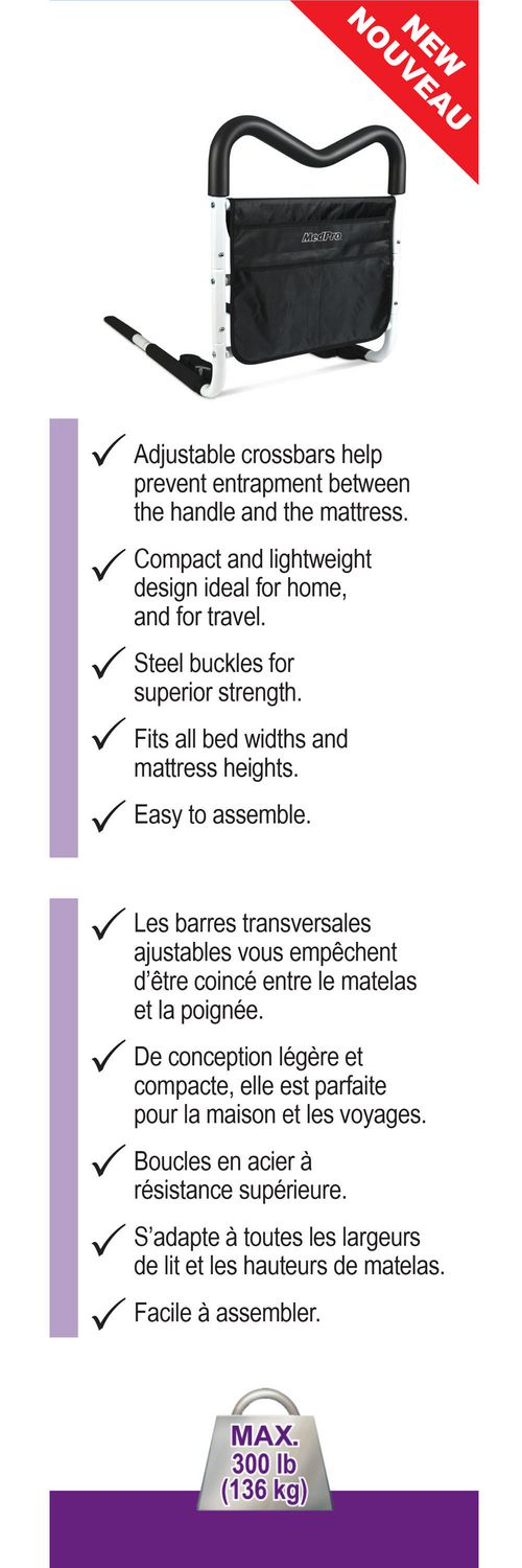 MedPro Mgrip Adjustable Contoured Bed Rail with Multiple Gripping Positions