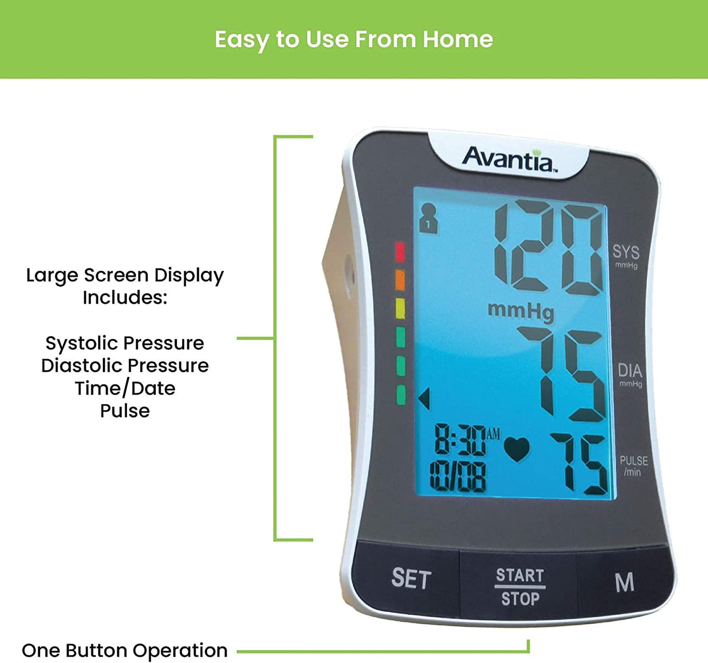 Avantia BPM-80 Professional Quality Blood Pressure Monitor, Upper Arm Automatic Blood Pressure Machine with Adjustable Arm Cuff