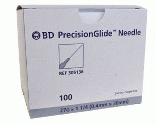 BD 305136 PrecisionGlide Needle, 27G x 1 1-4", Regular Bevel, Sterile - 100 per Box