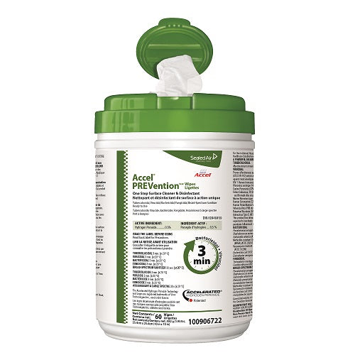 Accel Prevention Minute Lingette désinfectante de surface en une étape 25,4 x 25,4 cm 60 par pot