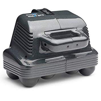 A side angled view of the heavy-duty Thumper Maxi Pro professional massager, featuring a sturdy black frame with integrated handles and 8 percussive massage spheres for full-body deep tissue therapy.