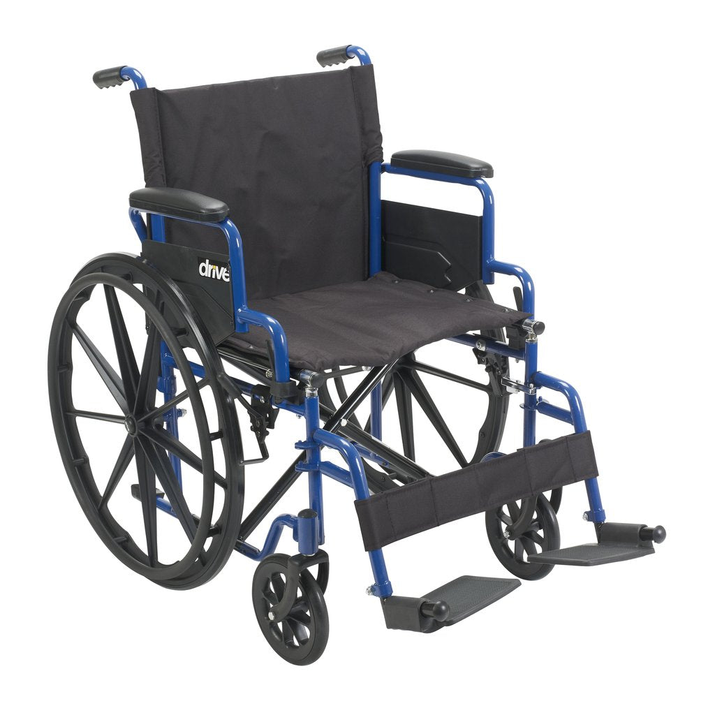 Fauteuil roulant Blue Streak avec bras de bureau rabattables, repose-pieds pivotants