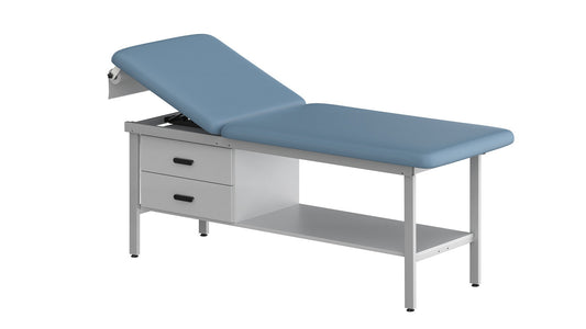 A-Lek Series Steel Stationary Treatment Table with Shelf and Two Drawers