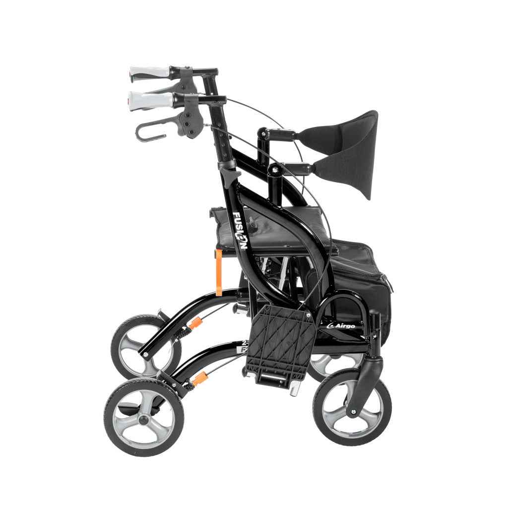 A side profile view of the Airgo Fusion in black, showcasing the durable finish and integrated brake cables.