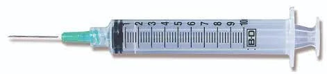 BD 10 mL Luer-Lok syringe with attached PrecisionGlide 21G x 1.5 inch detachable needle