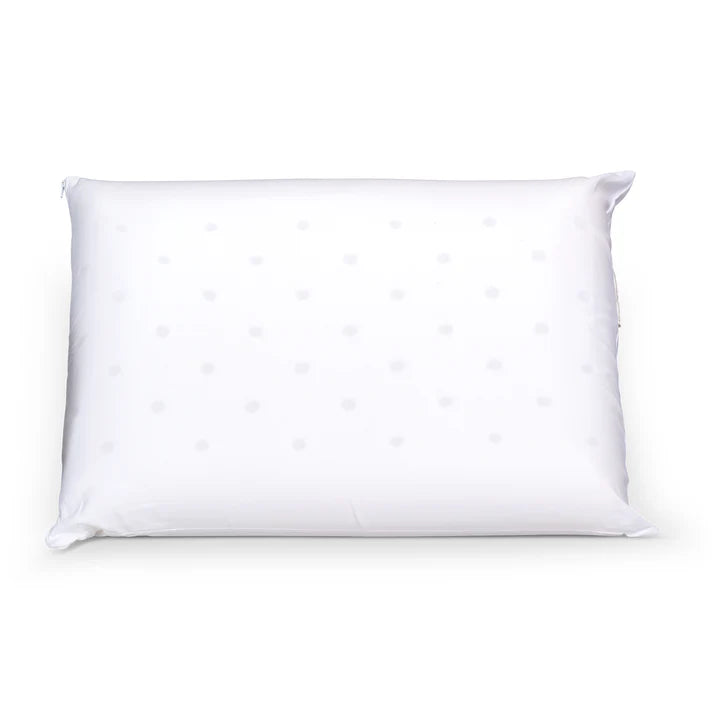Front-facing view of a white Chiroflow Memory Foam Water Pillow featuring a smooth white quilted cover on a white background.