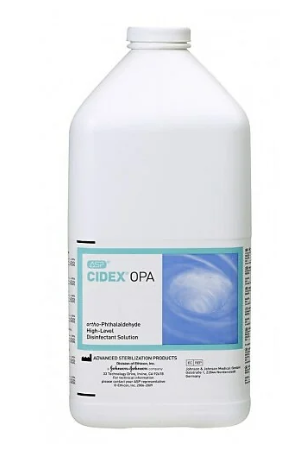 White 3.8L bottle of Cidex OPA ortho-phthalaldehyde high level disinfectant solution