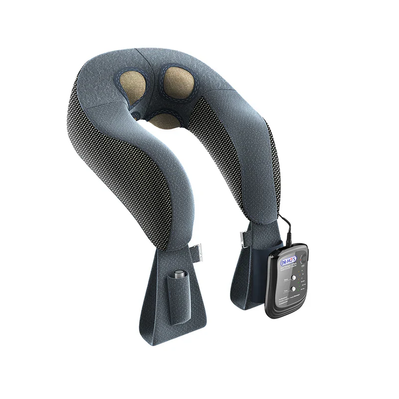 DR-HO's Neck Therapy Pro ergonomic neck pillow cushion and handheld control unit