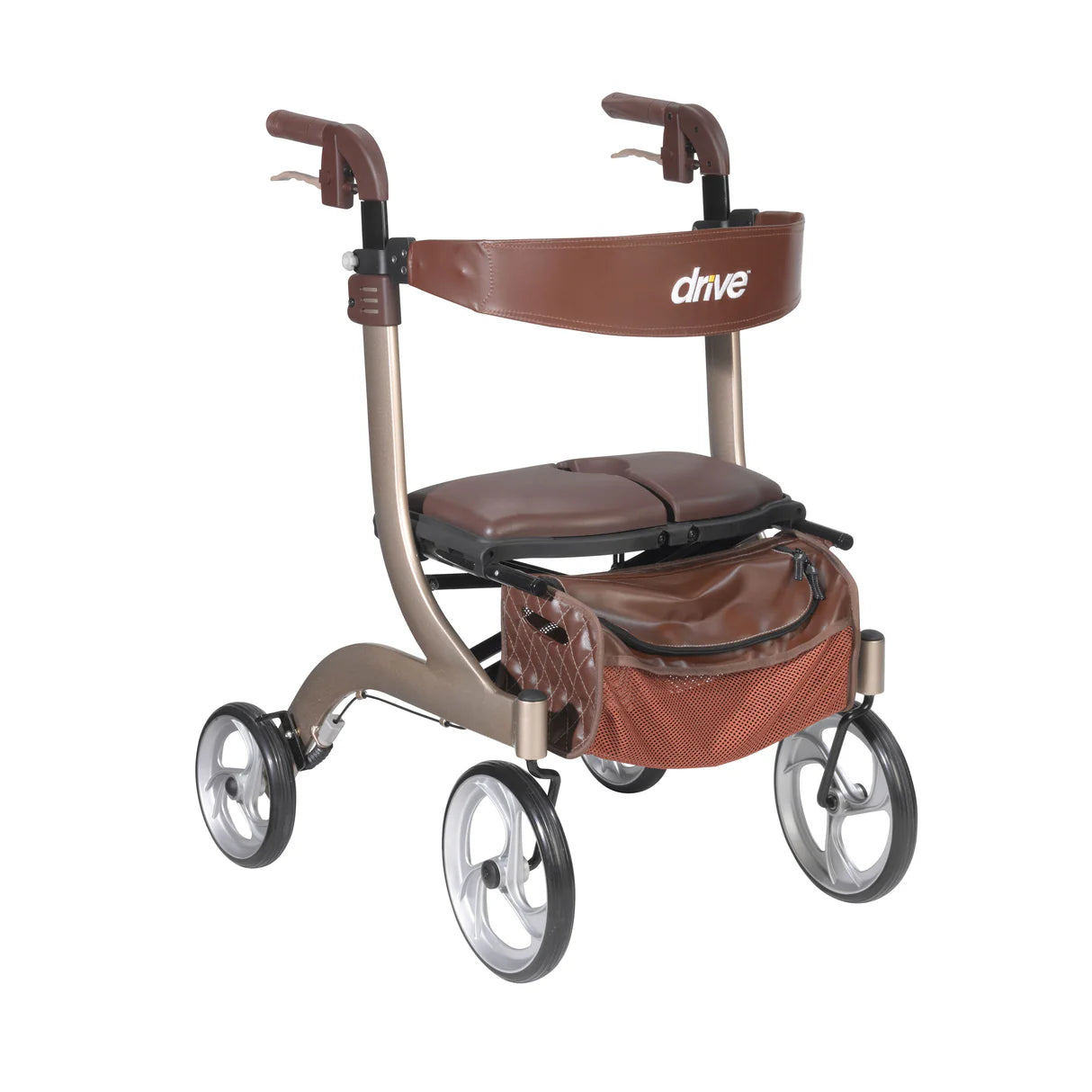Champagne Drive Nitro DLX Euro Style rollator walker with padded seat and storage bag