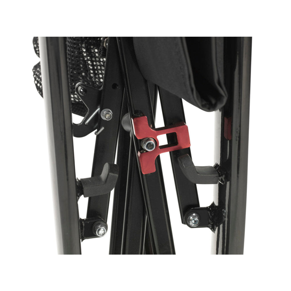 Close-up of the heavy-duty frame bolts and joints that provide the 450 lb weight capacity support.
