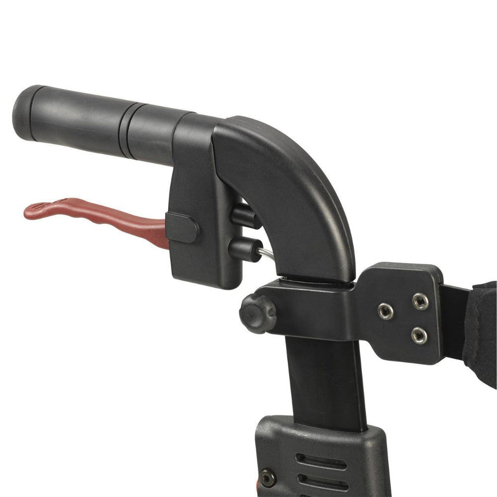 Detailed shot of the unique push-button mechanism on the Drive Nitro HD, allowing for quick and easy tool-free adjustment of the handle height.