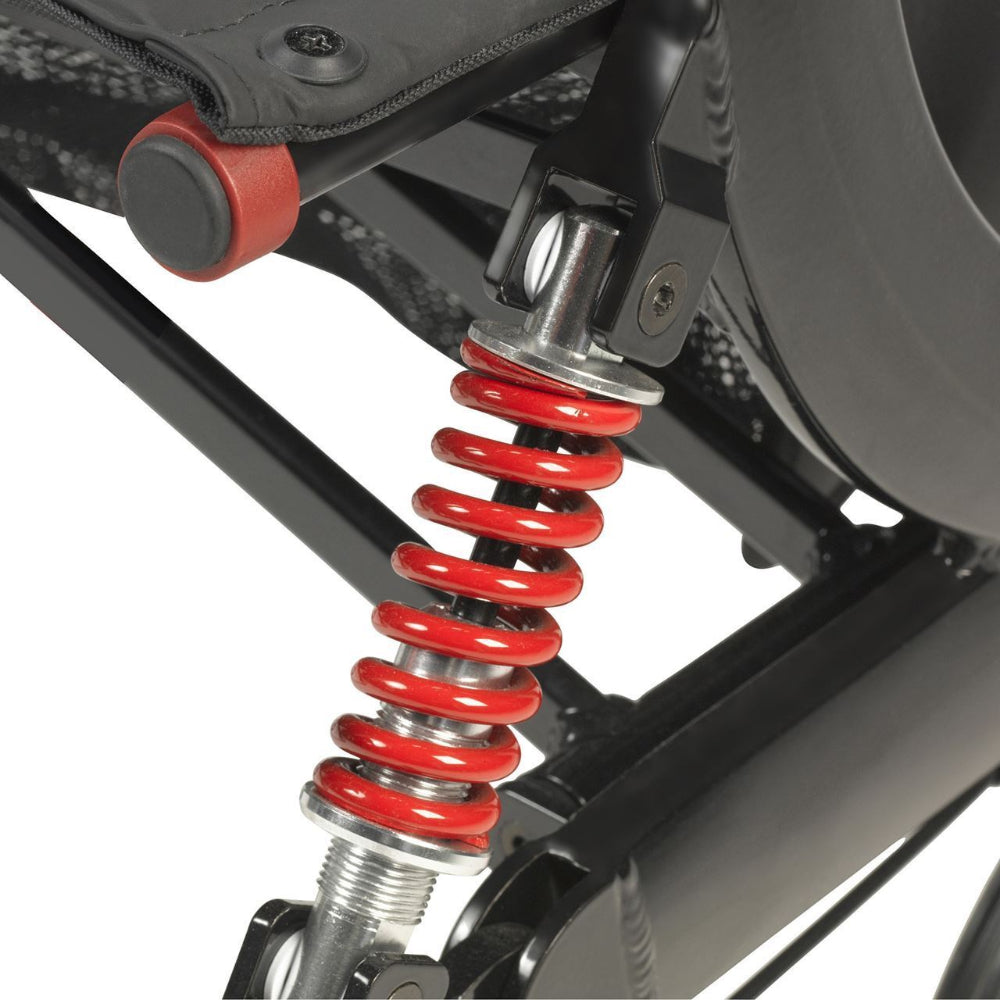 Close-up of the Drive Nitro HD's unique red suspension system, designed to provide extra support and a smoother ride for heavy-duty use.