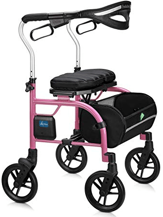 Pink Evolution Trillium Series Type 2 rollator walker with black padded seat and wheels