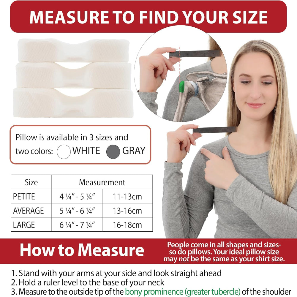 A visual guide demonstrating the correct way to measure from the neck to the edge of the shoulder for precise sizing.