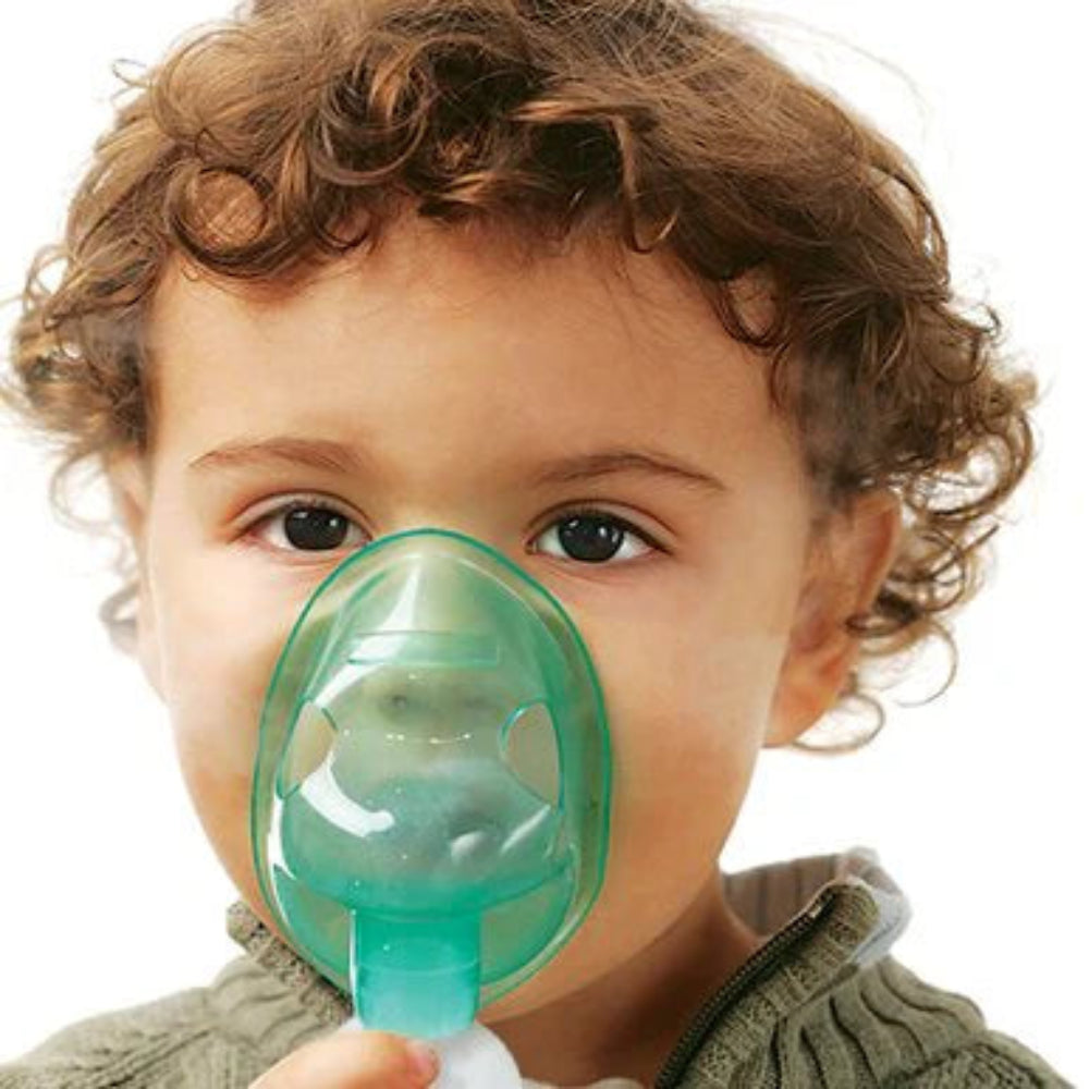 A lifestyle image of a young child using the MedPro nebulizer mask, demonstrating its suitability for pediatric respiratory care.