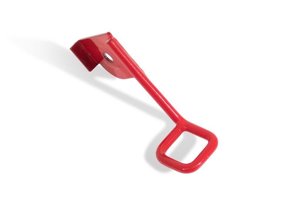 Red metal curb climber foot lever attachment for the Nexus 3 rollator walker shown on a plain white background.