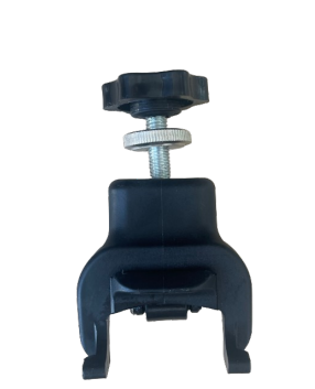 Black slow down brake clamp attachment designed for neXus rollators on a white background.