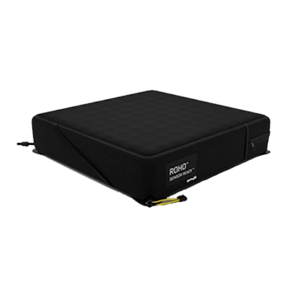 The High Profile cushion shown with its standard black stretch cover, which is flame-resistant and designed to allow the air cells to conform to the user.