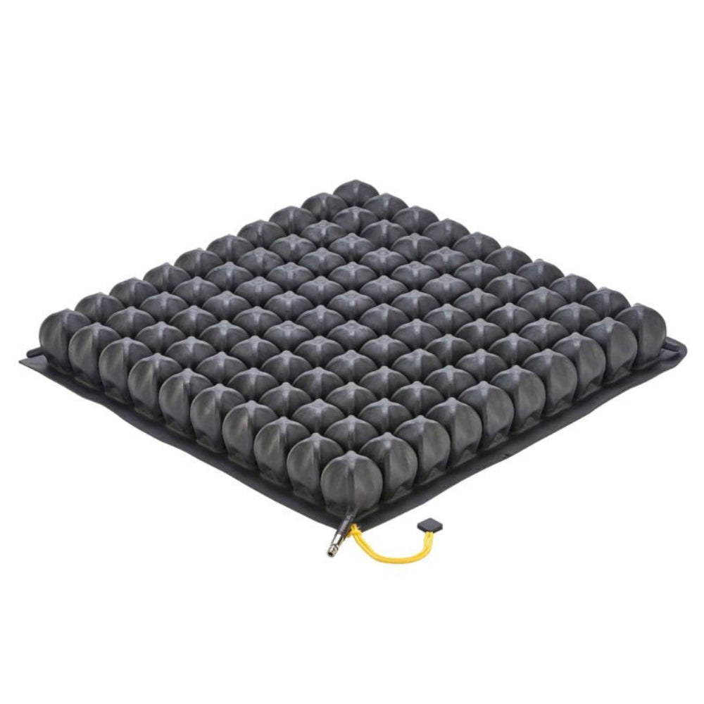 Charger la vidéo : ROHO Low Profile Single Compartment Cushion setup video showing wheelchair cushion inflation, air-cell adjustment, valve setup, pressure redistribution check, and proper seated positioning for low-profile ROHO cushions.