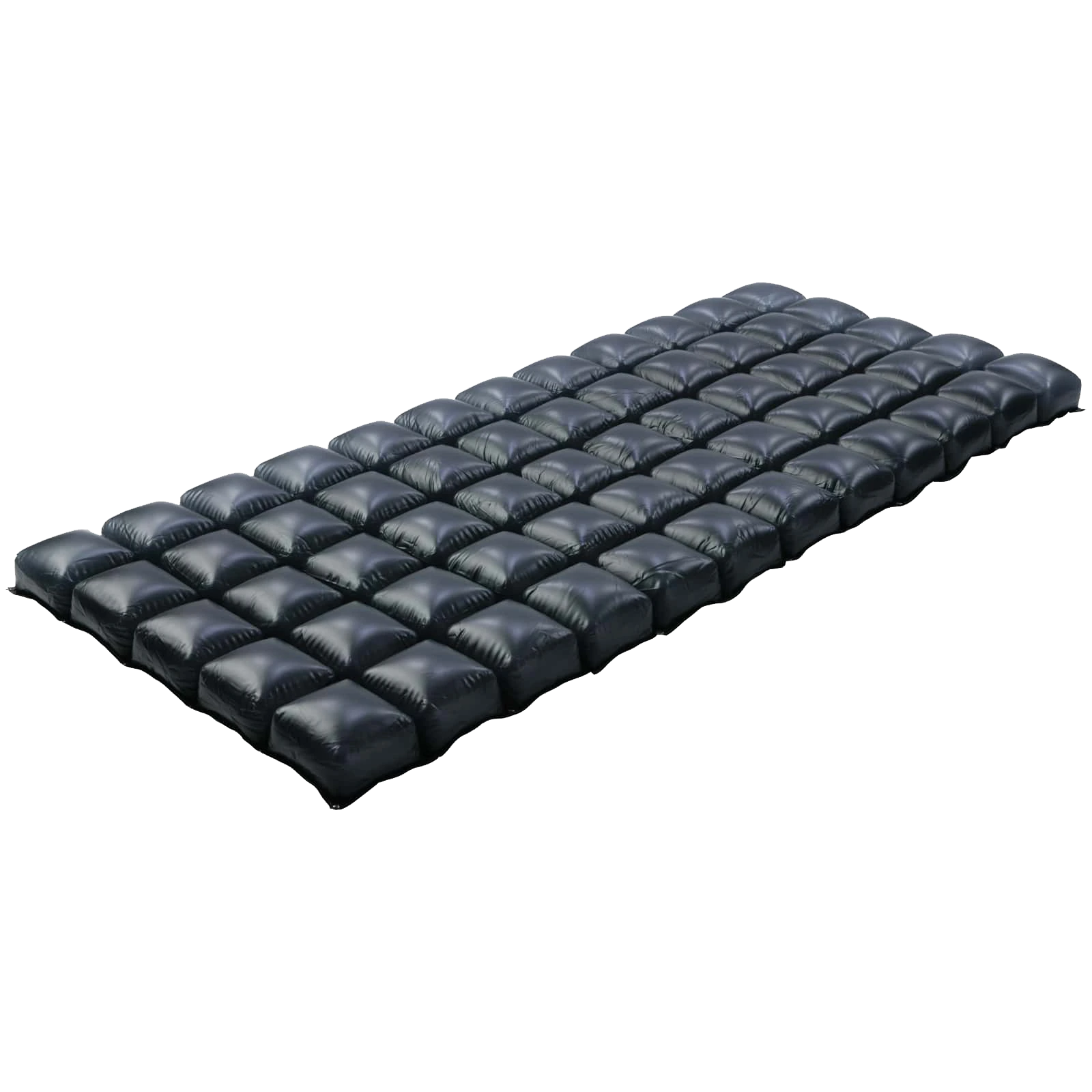 Charger la vidéo : ROHO Prodigy Mattress Overlay System video showing the non-powered air-filled overlay, three adjustable support sections, interconnected air cells, pressure redistribution design, and use on a hospital or home care bed.