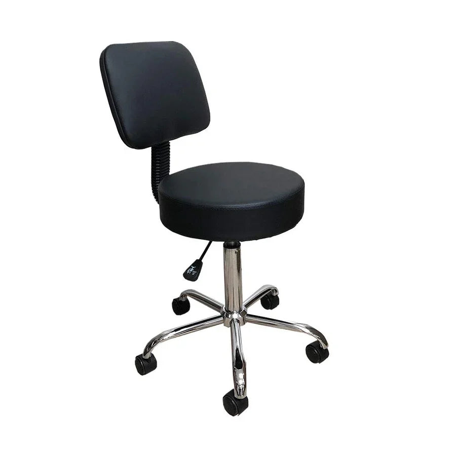 Round height adjustable rolling stool with backrest and PU leather seat for salon spa massage and clinics