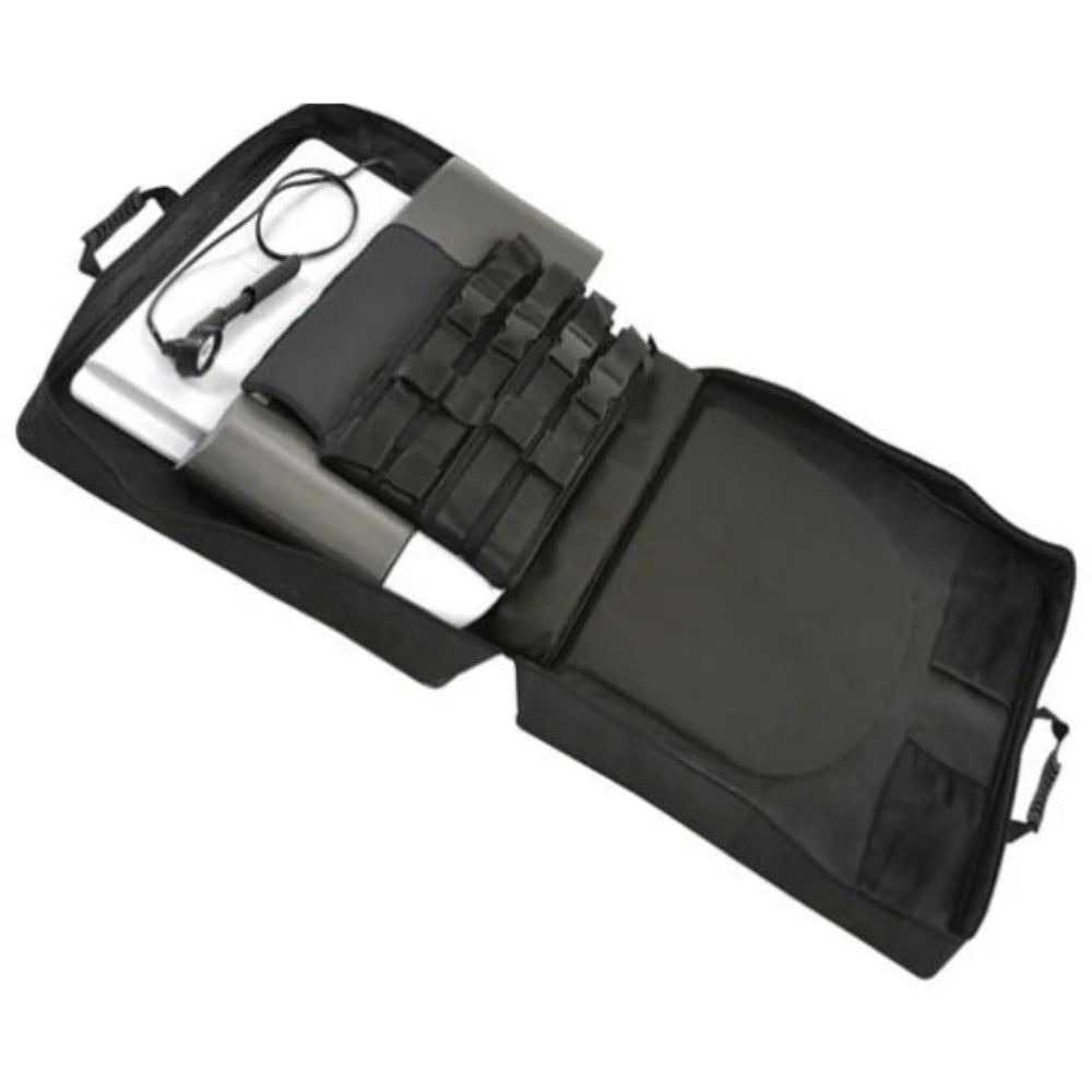 The Saunders Lumbar Traction device shown in its heavy-duty black carrying case, highlighting the system's portability for travel or storage.