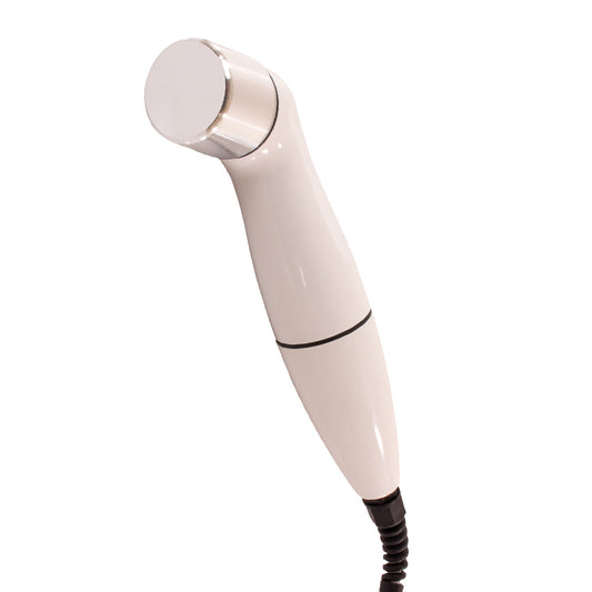 SoundCare Plus 5 cm² therapeutic ultrasound wand applicator with silver soundhead applicator and black cord on a white background.