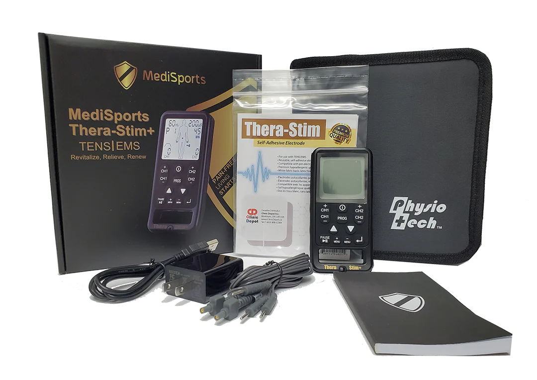 Thera Stim Plus digital TENS EMS combo device with backlit LCD display and lead wire ports