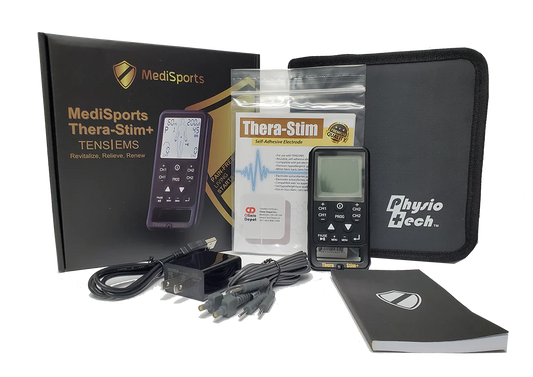 Thera Stim Plus digital TENS EMS combo device with backlit LCD display and lead wire ports