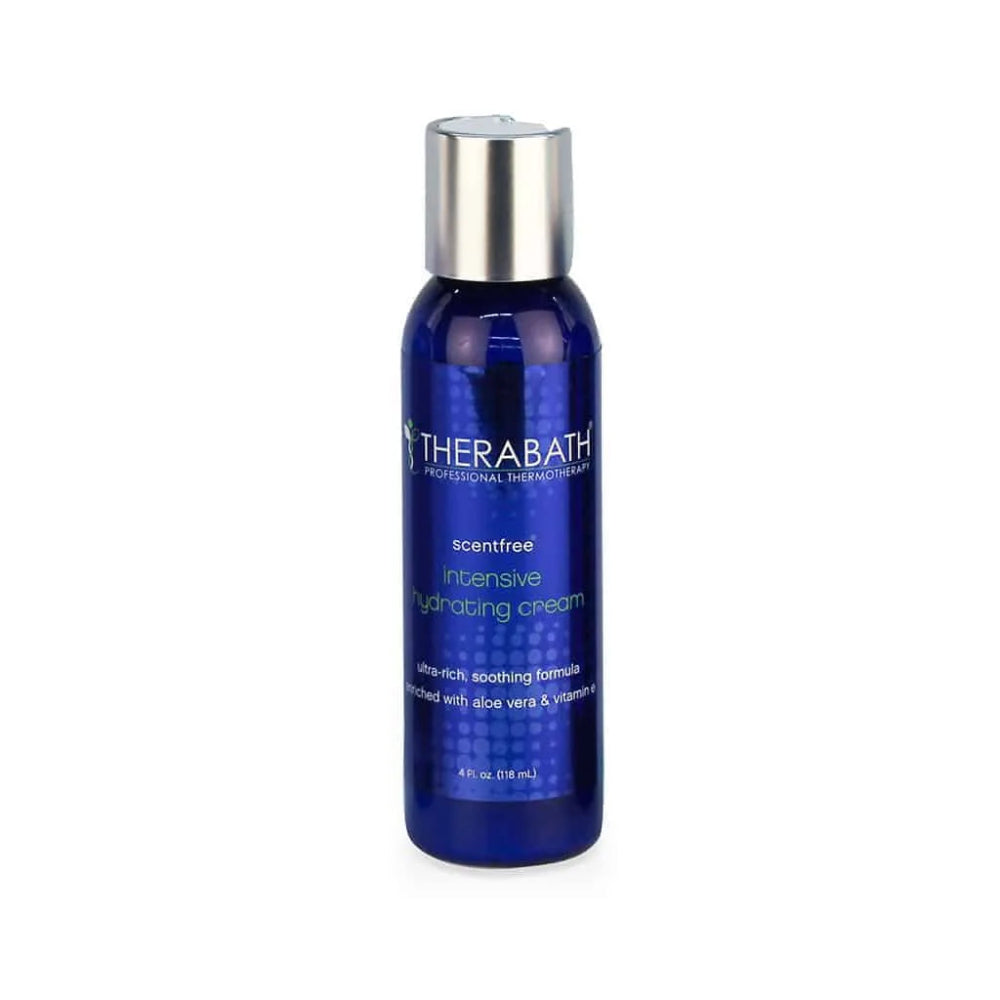 The 4-oz. bottle of Therabath Intensive Hydrating Cream, used to provide deep moisture to the hands before or after paraffin immersion.