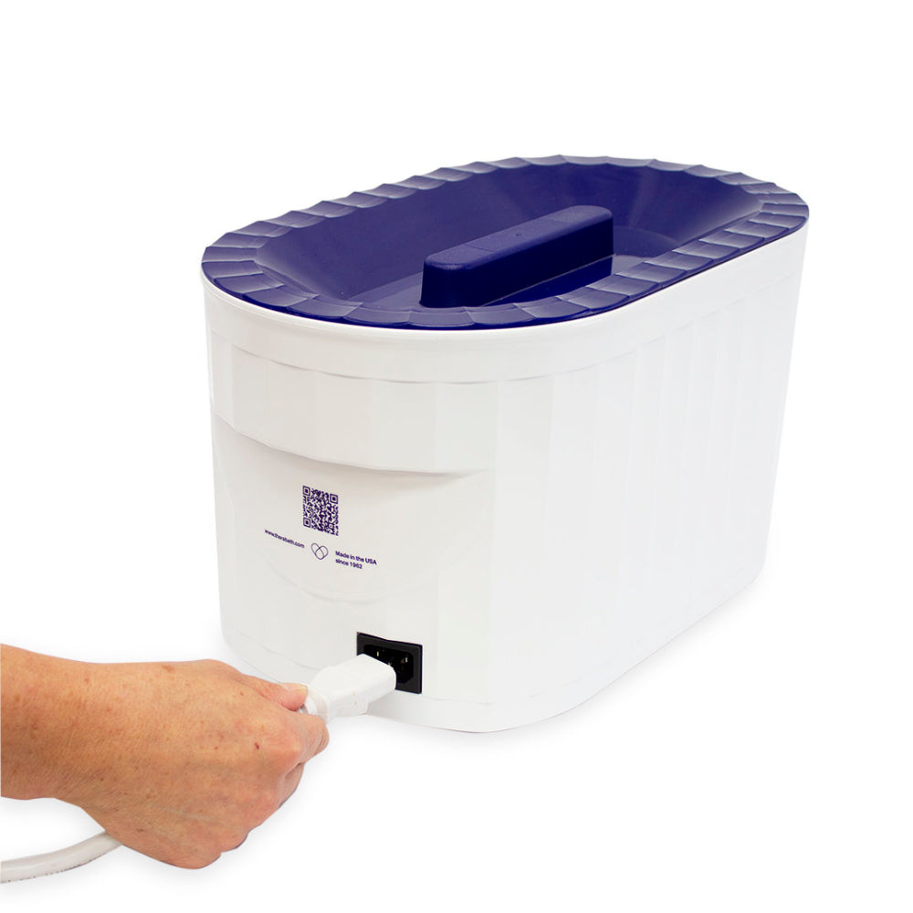 A rear-angle view of the Therabath Pro TB6 highlighting the durable hospital-grade construction and integrated carry handles.