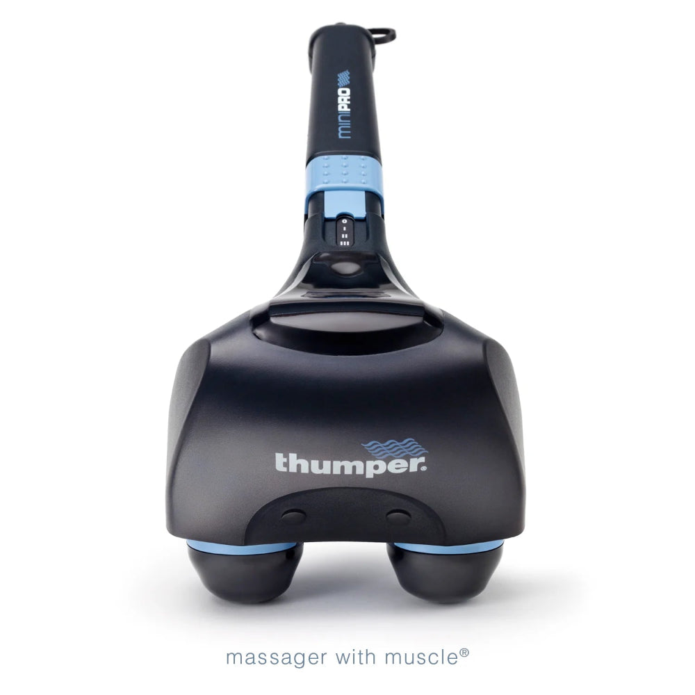 A top-angle shot of the massager front view, showing the power cord and the ergonomic grip.