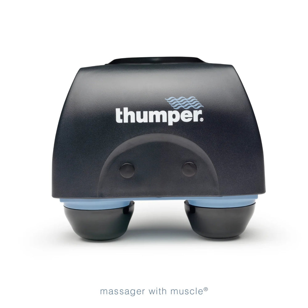 A direct side-profile view of the Thumper Mini Pro, showcasing the compact and portable design.