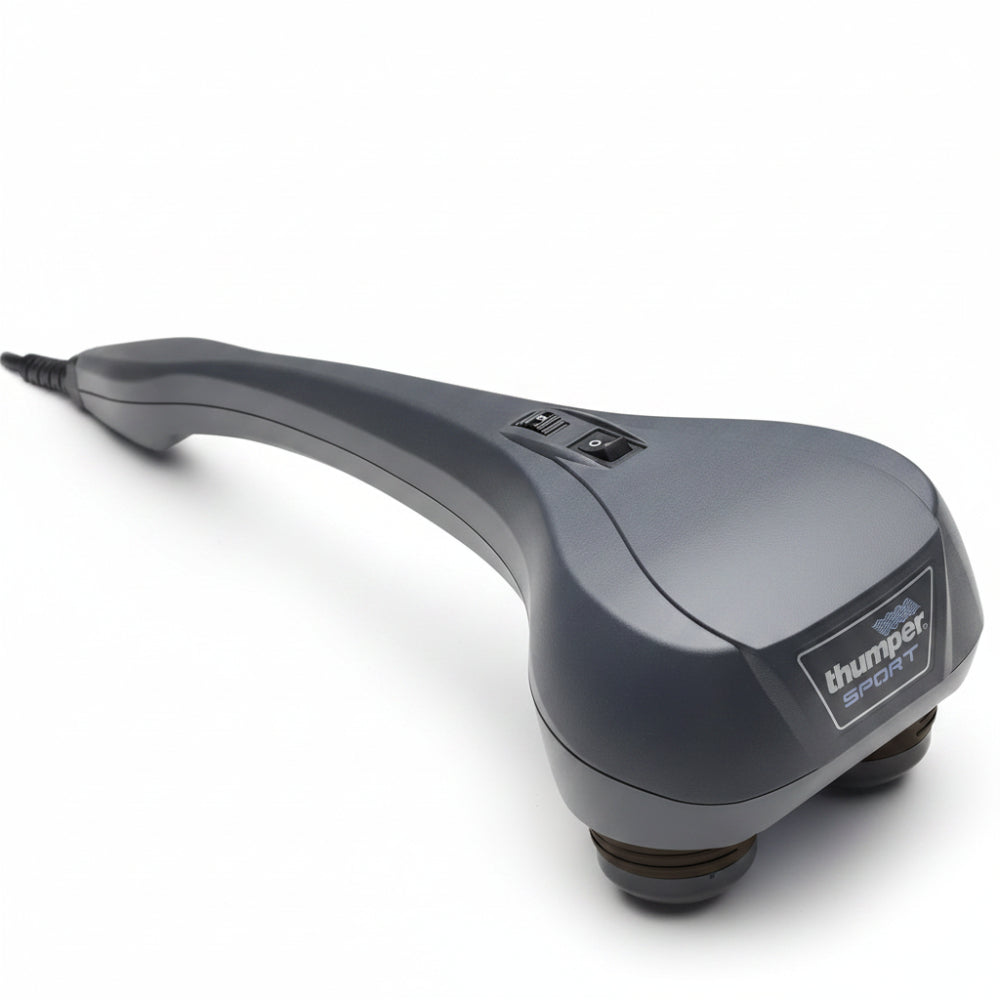 Direct side-profile view of the Thumper Sport, emphasizing the slim handle and lightweight build for easy portability.