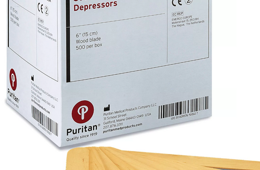 Box of wooden 6 inch medical tongue depressors 500 count