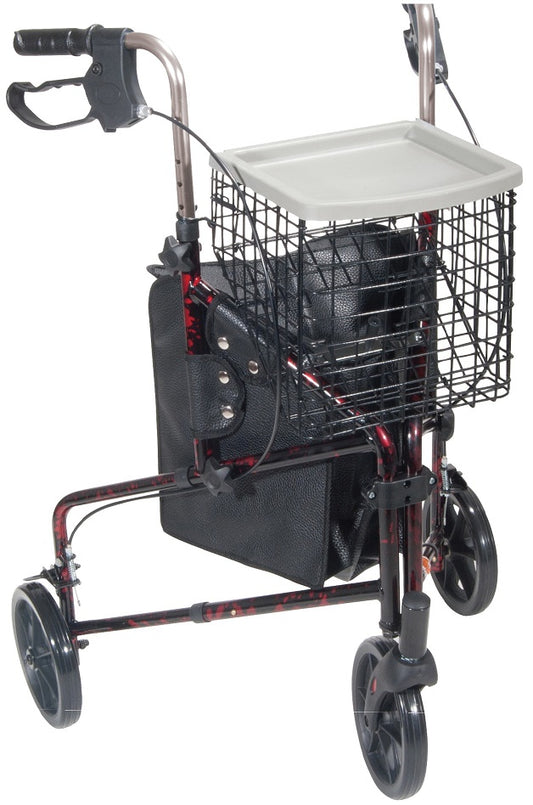 Drive Medical - 3 Wheel Rollator Walker with Basket Tray and Pouch -10289
