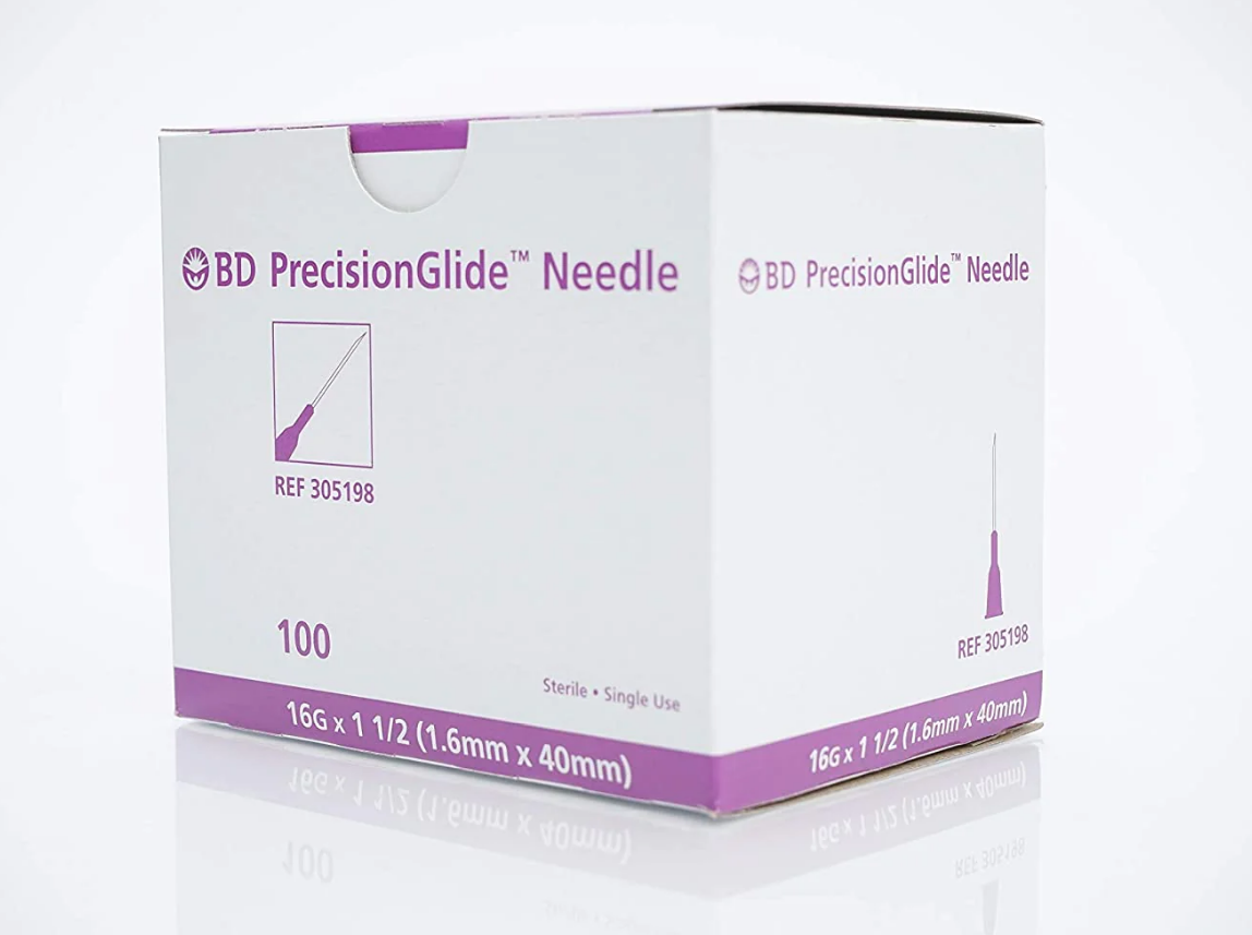 BD 305198 PrecisionGlide Needle, 16G X 1 1/2" Regular Bevel, Sterile ...