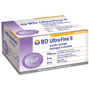 BD 320440 Seringues à insuline Ultra-Fine™ - 0,3 ml | 31G x 5/16" | 100 par boîte