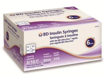 BD 324919 Seringues à insuline Ultra-Fine II™ - 0,3 ml | 31G x 1/2"| 6mm| 100 par boîte