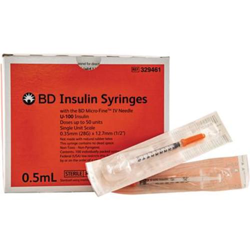 BD Lo-Dose 329461 Micro-Fine™ IV Insulin Syringes | 0.5mL | 28G x 1/2" - 100 per Pack